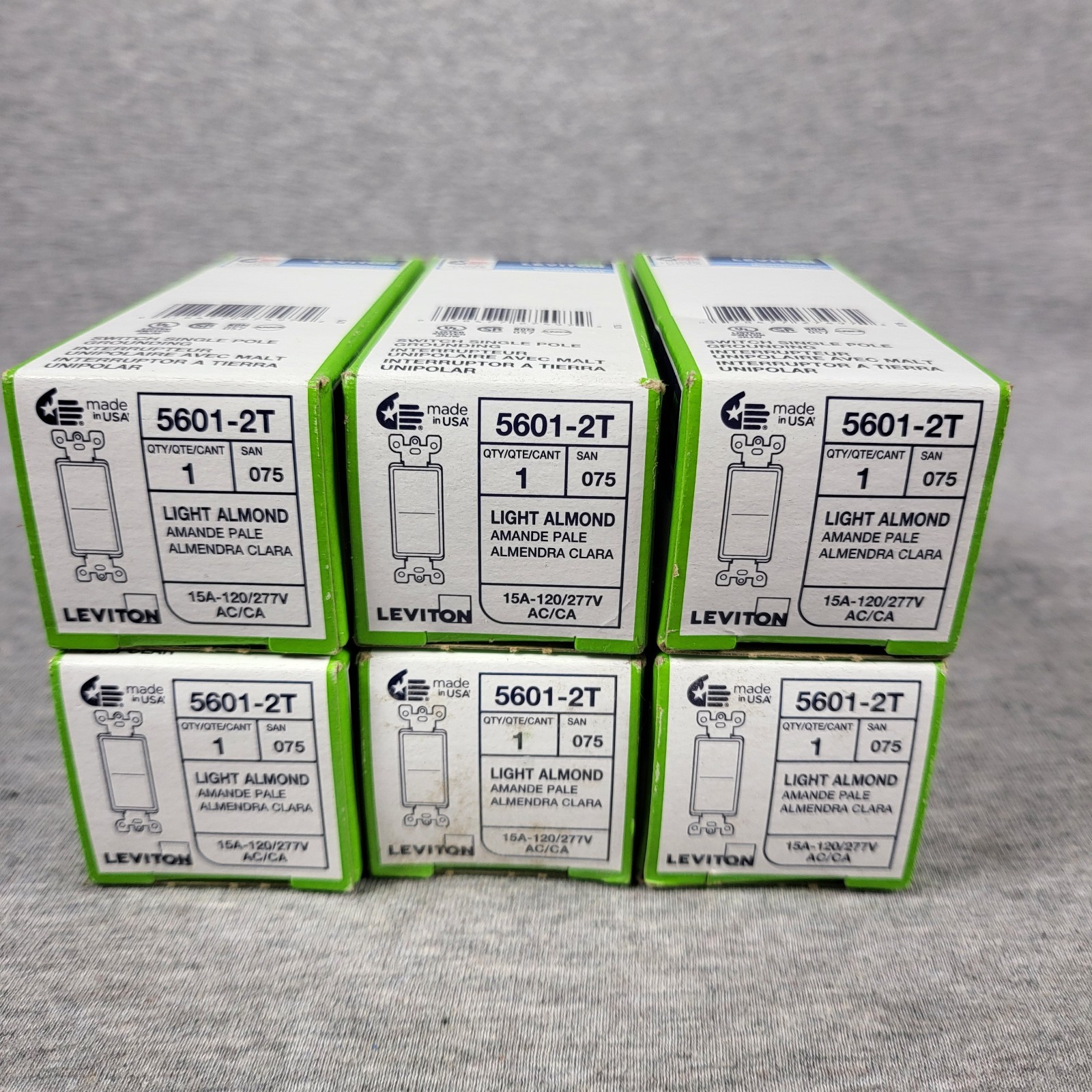 Lot Of 6) Leviton 5601-2T Light Almond Single Pole Wall Light Switch 15A