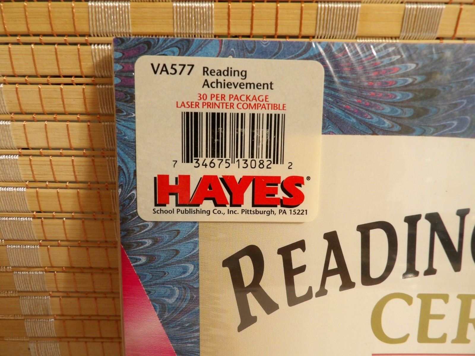 Hayes Reading Achievement Certificate 8.5" x 11" Pack of 30 (VA577)