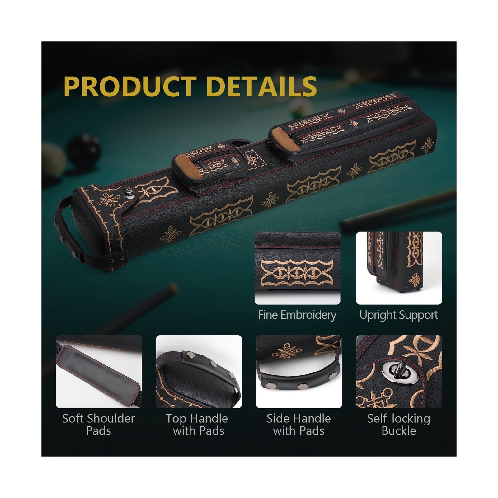 Pool Cue Case 3x5 Leatherette Hard Pool Cue Case Billiard Pool Stick Case wit...