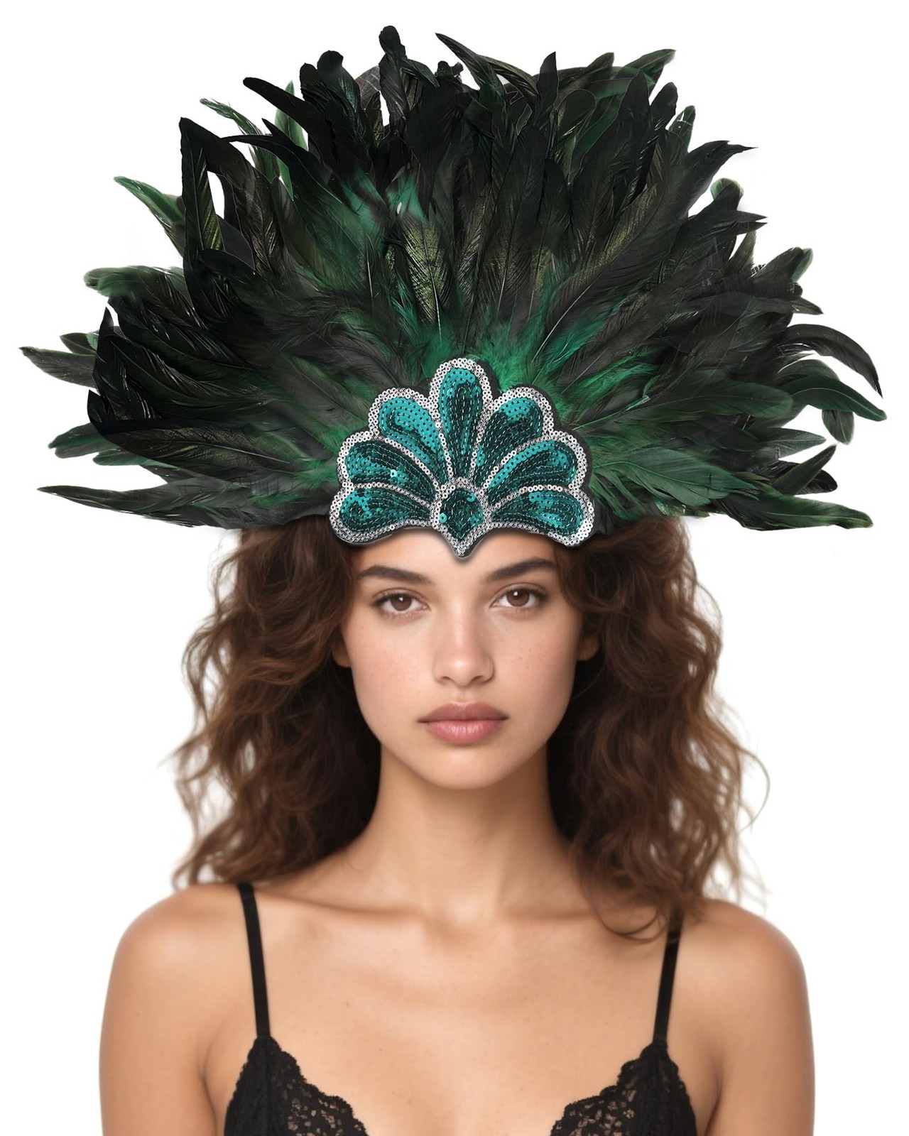 Women's Carnival Feather Headpiece Sequin Feather Headdress for Wedding Masqu...