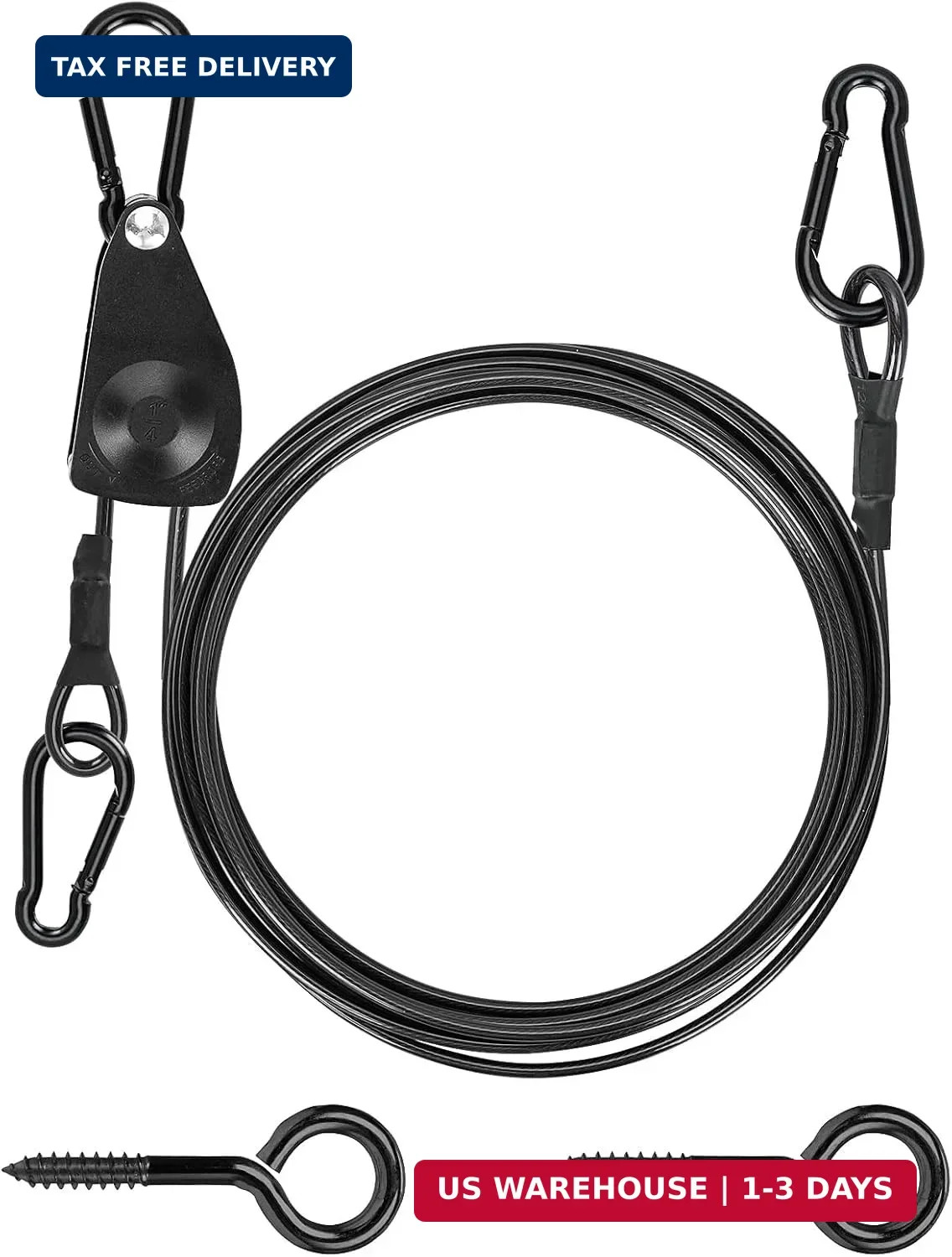 TooTaci 15ft Outdoor Clothesline Kit, 3/16" Black PVC Coated Wire Rope Portable
