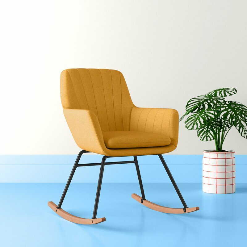 Nib Fitchett Modern Rocking Chair by FurnitureR Yellow Upholstered FLD-26