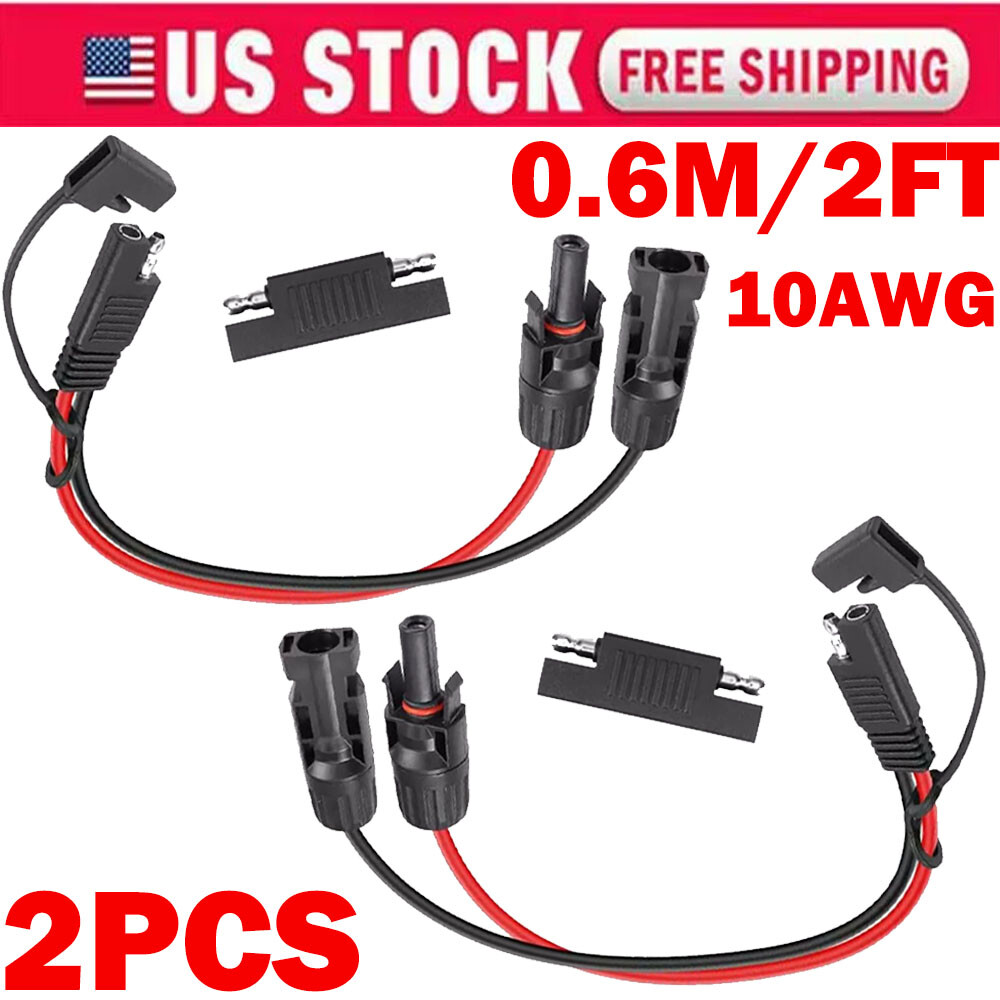 2x Solar Panel Extension Cable 2FT 10AWG, SAE to SAE Polarity Reverse Adapter