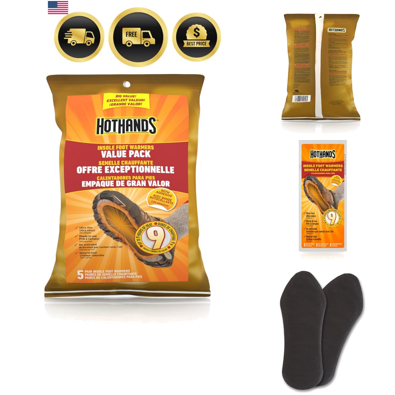 Insole Foot Warmers with Adhesive Value Pack 5-Pairs
