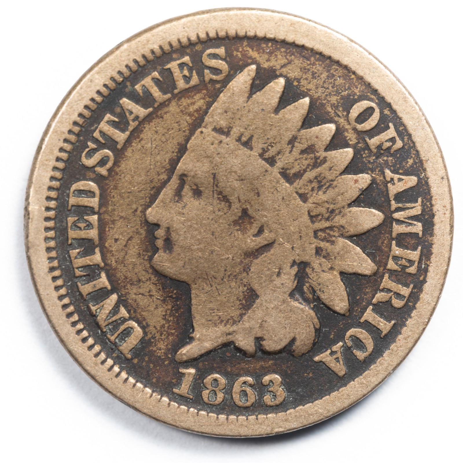1863 CN 1C Indian Head Penny Fine (F)