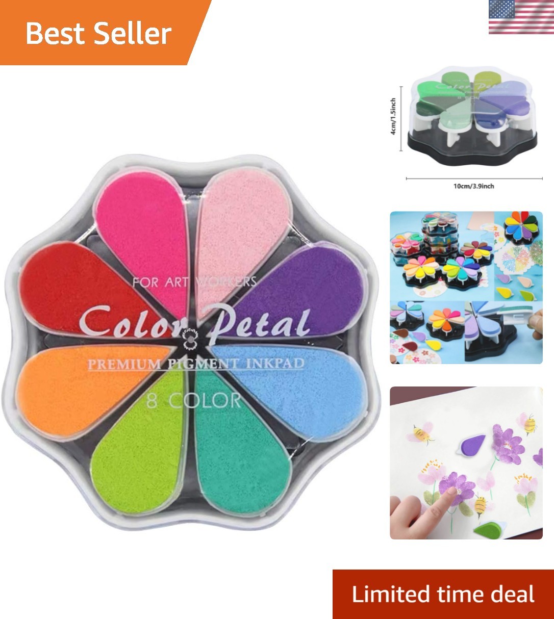 Colorful Petal Ink Pads Set - 8 Washable Craft Pads for Children’s Creativity