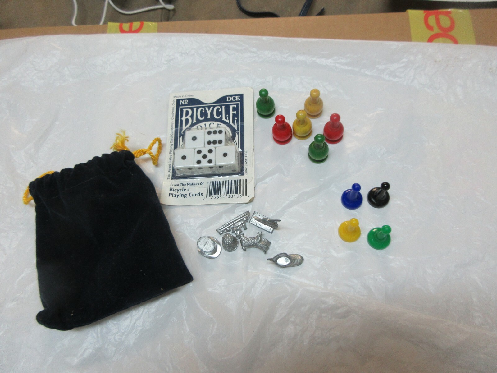 6 Monopoly Tokens , 6 Wooden & 4 Plastic Tokens , Unopened Set of Bicycle Dice