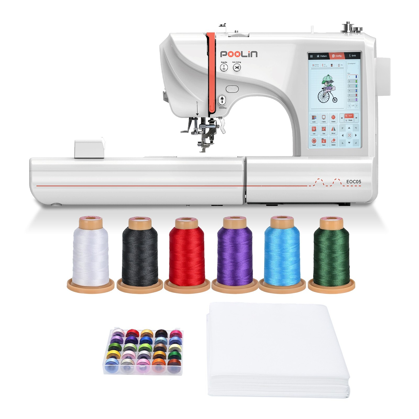 Poolin EOC05 4 x 9in Embroidery Machine Computerized 7in Large LCD Touch Screen