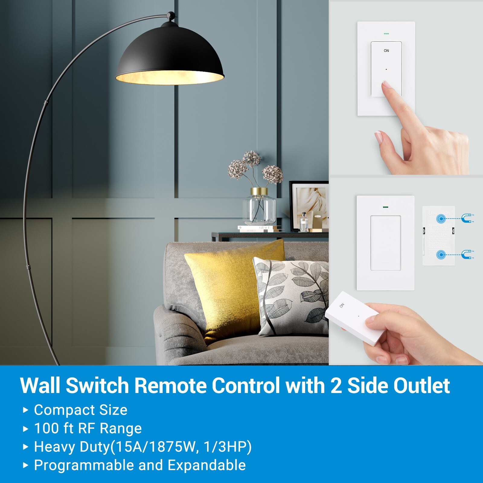 DEWENWILS Remote Control Outlet, Wireless Wall Light Switch 2 Side Outlets