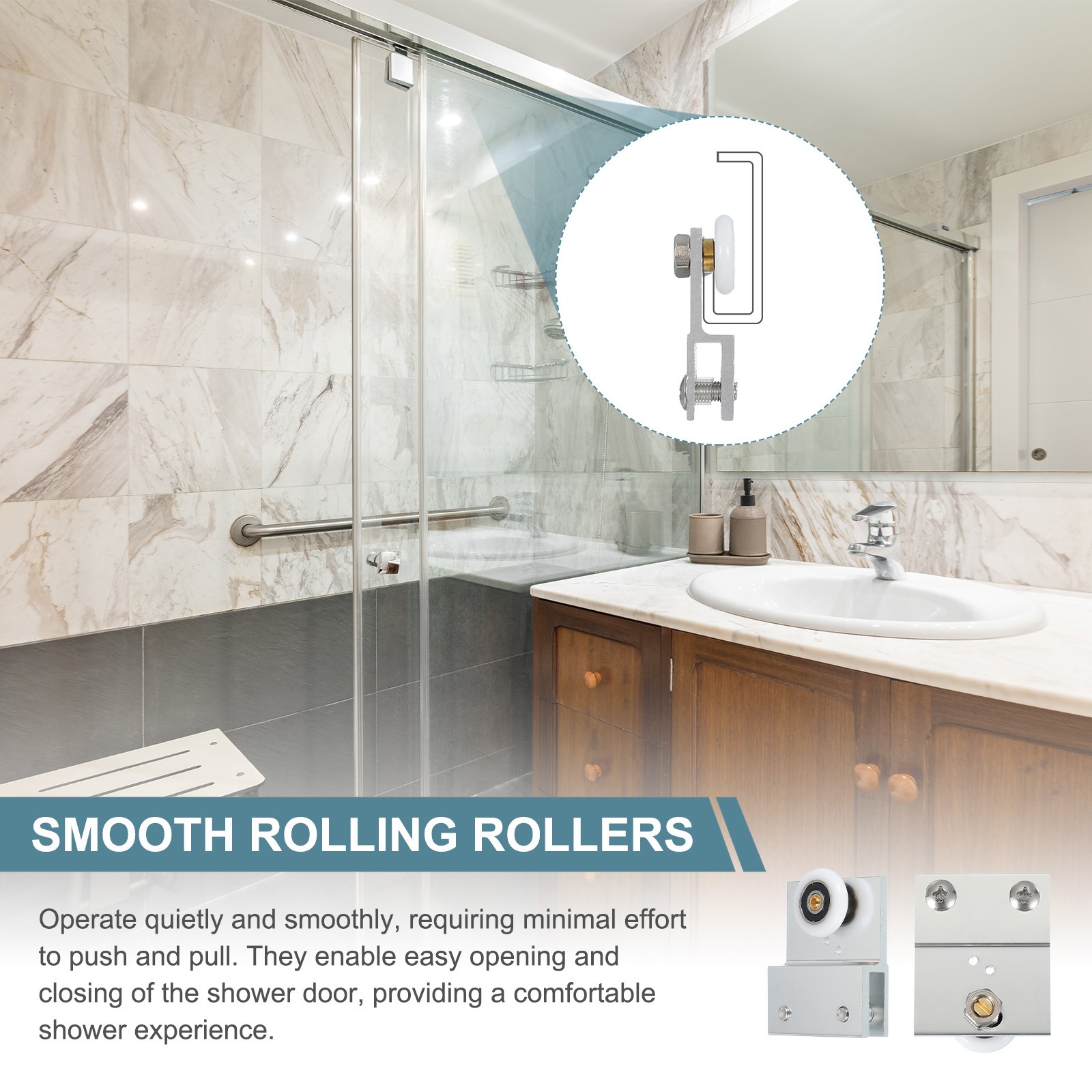 2 Pcs 26mm Diameter Frameless Sliding Shower Door Roller Replacement Silver