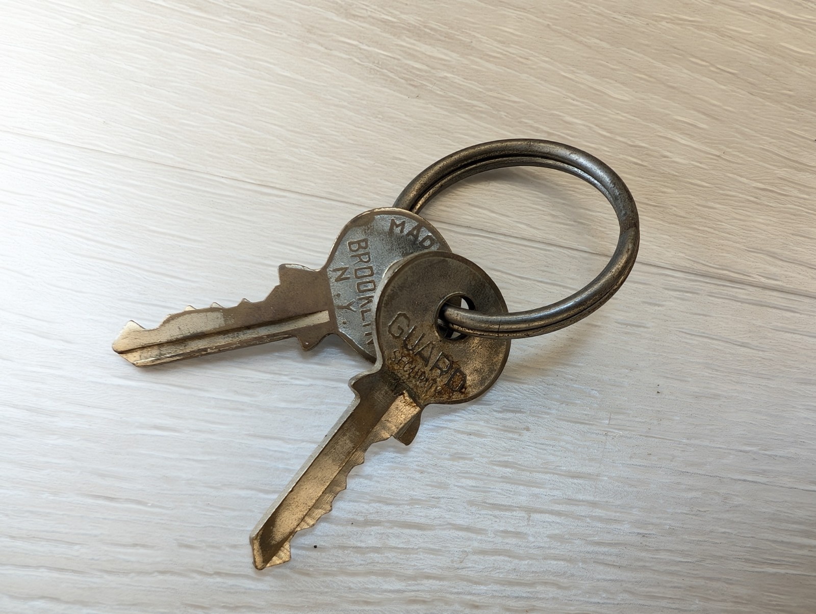 Vintage Brass Guard Security Keys Brooklyn NY Decorative Collectors Set on Ring