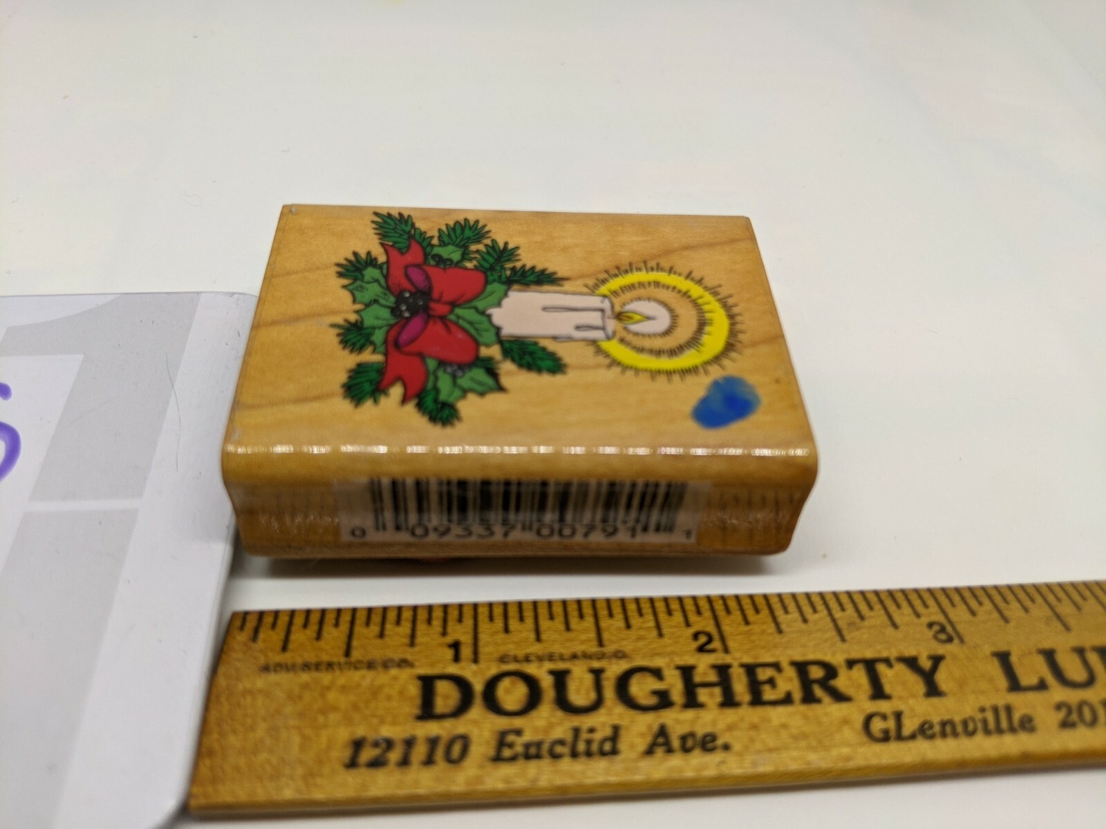 Christmas Candle Wood / Rubber Stamp by Comotion 2.25 x 1.5
