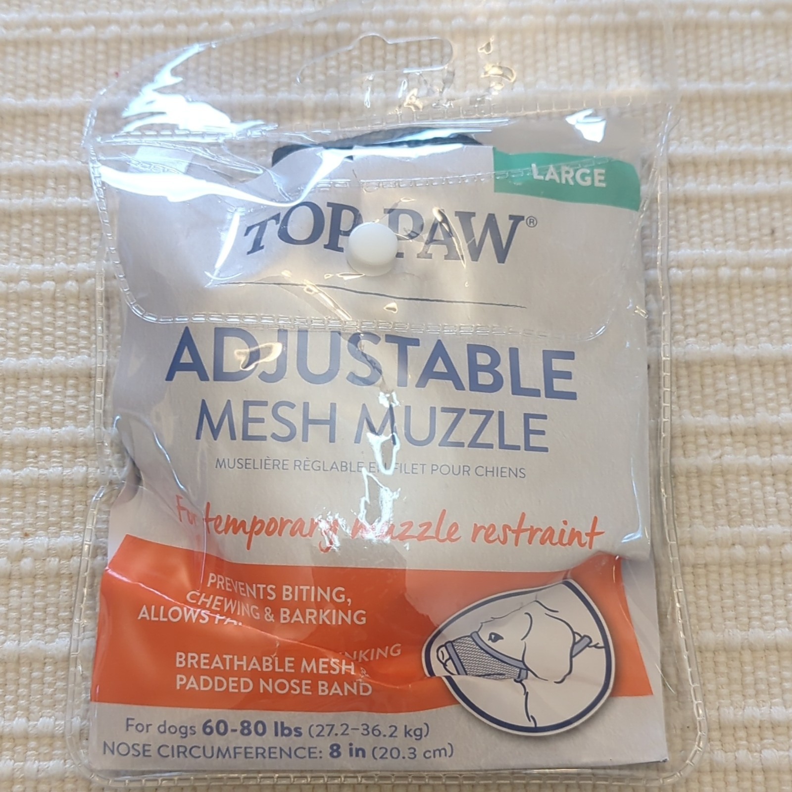 Top Paw Adjustable Mesh Muzzle Dog Muzzle, Large (L), Non-Breed Specific