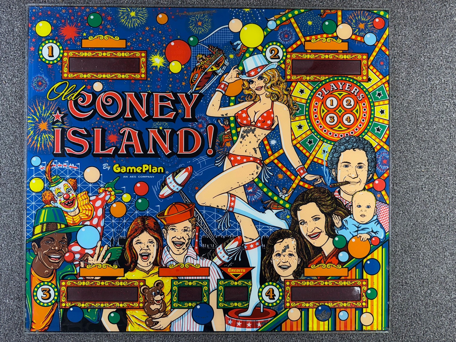 Game Plan Old Coney Island! Pinball Machine Game Backglass ORIGINAL