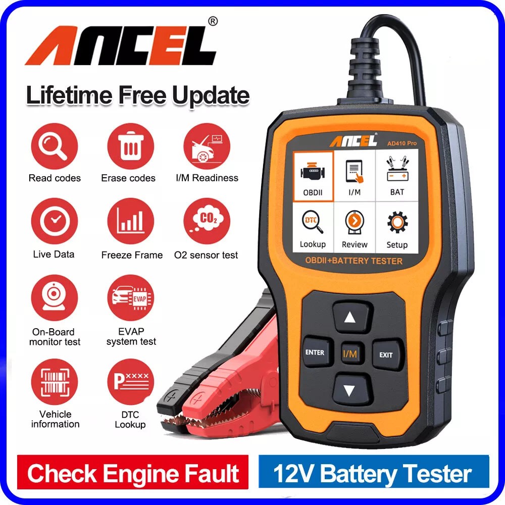 ANCEL AD410 Pro 2 In 1 OBD2 Scanner Battery Tester Diagnostic Tool Check Engine