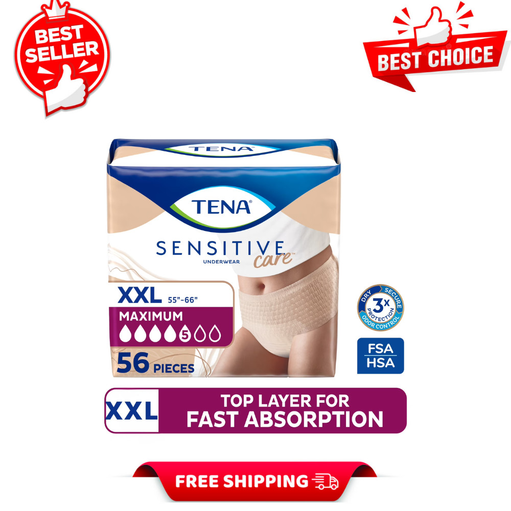 TENA Sensitive Care Women's Incontinence Underwear XXL Maximum Absorbency, 56 Ct
