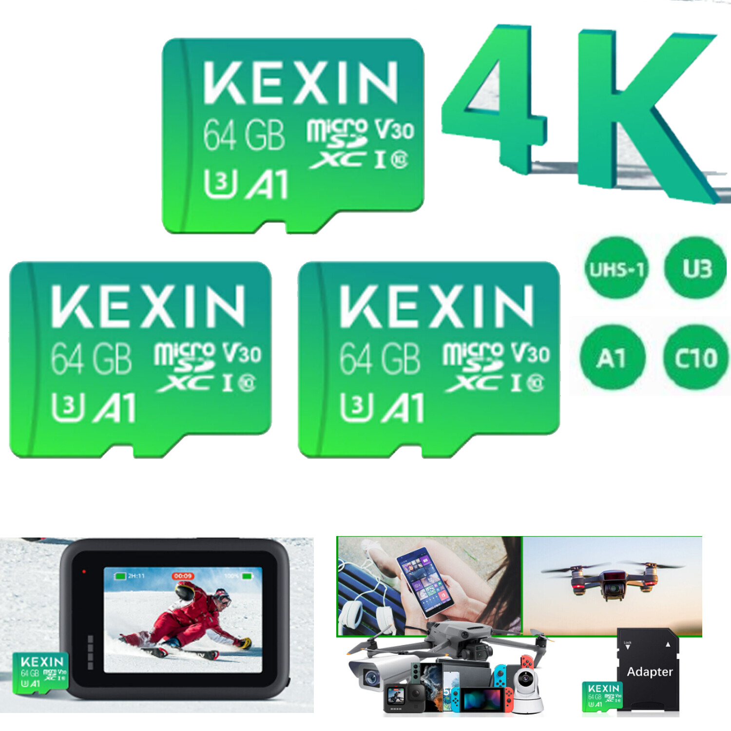 64GB Micro SD Card 4K UHS1 C10 SDXC HD Memory Card High Speed TF Card Store Lot