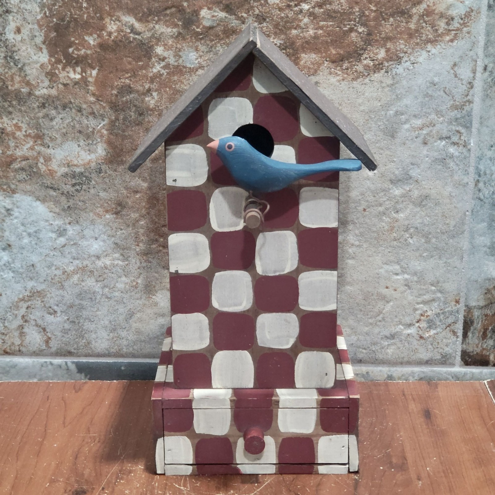 Decorative Wooden Birdhouse Checkered Blue Bird