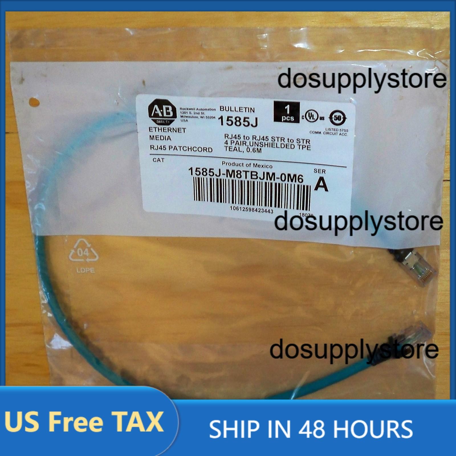 Allen-Bradley RJ45 to RJ45 EtherNet Patchcord 1585J-M8TBJM-0M6 NEW US Free Tax