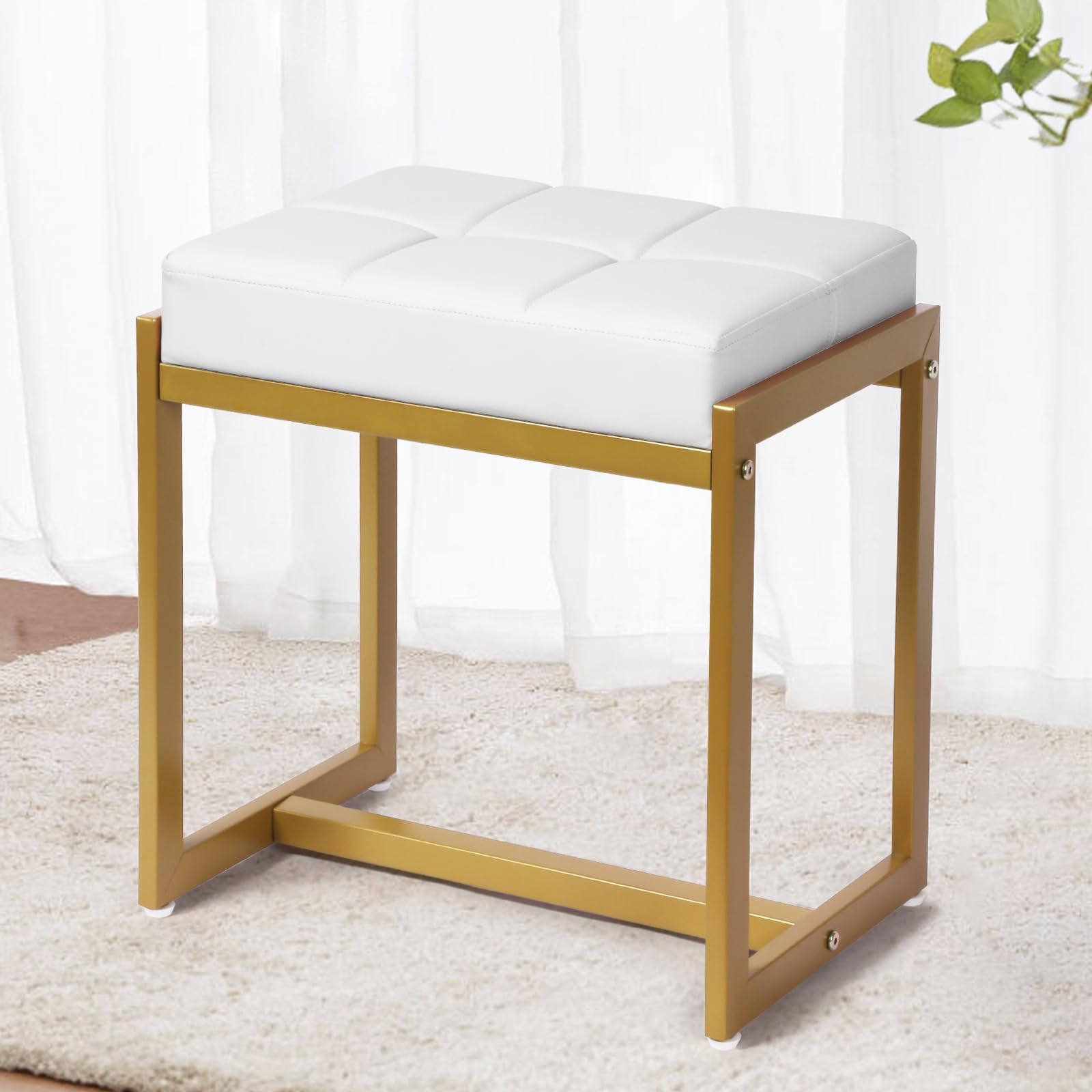 Vanity Stool, Vanity Chair Stools for Makeup Room, Faux Leather Small Makeup ...