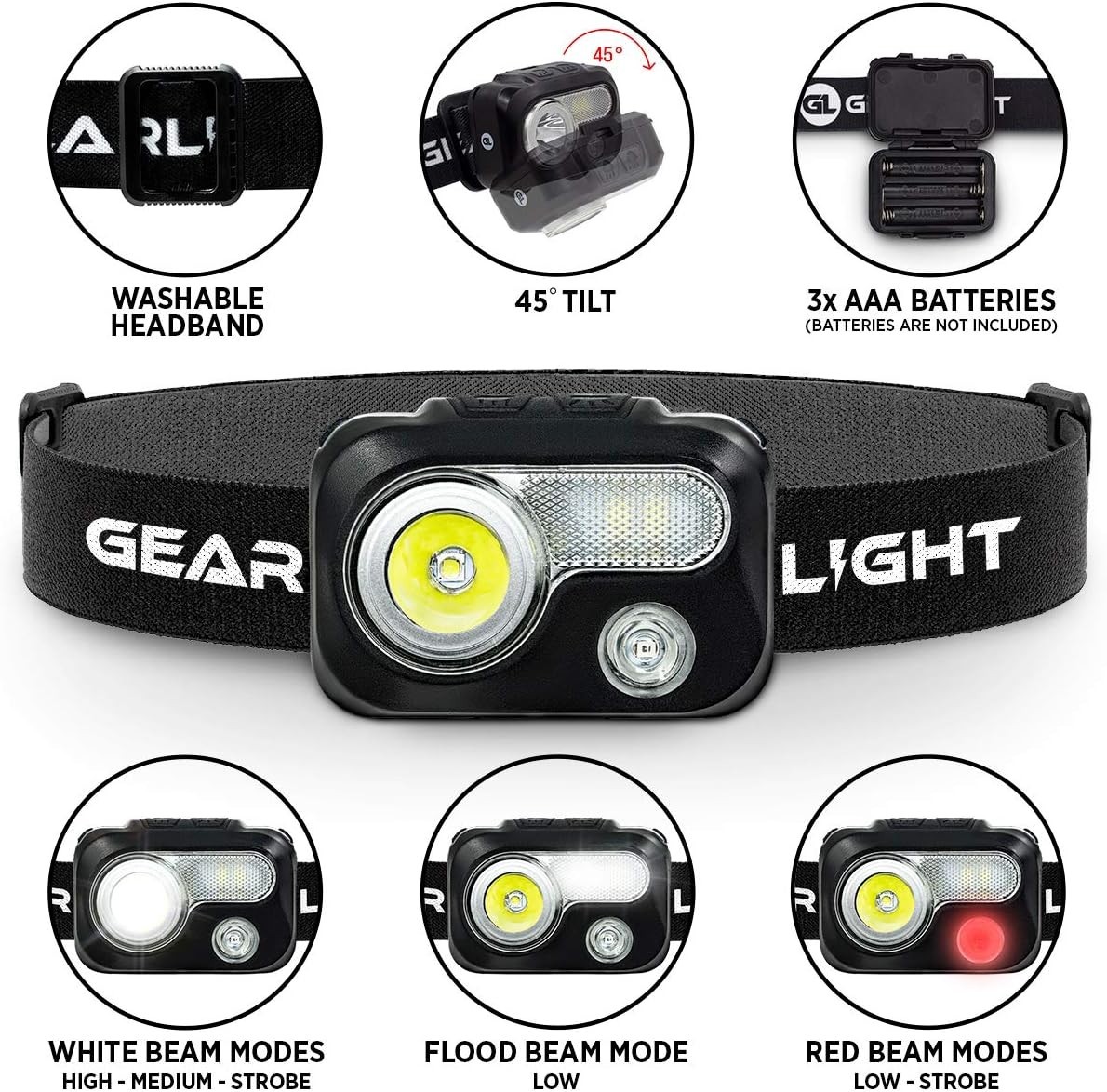 GearLight V500 LED Headlamp Flashlight [2 PACK] Running & Camping #000001