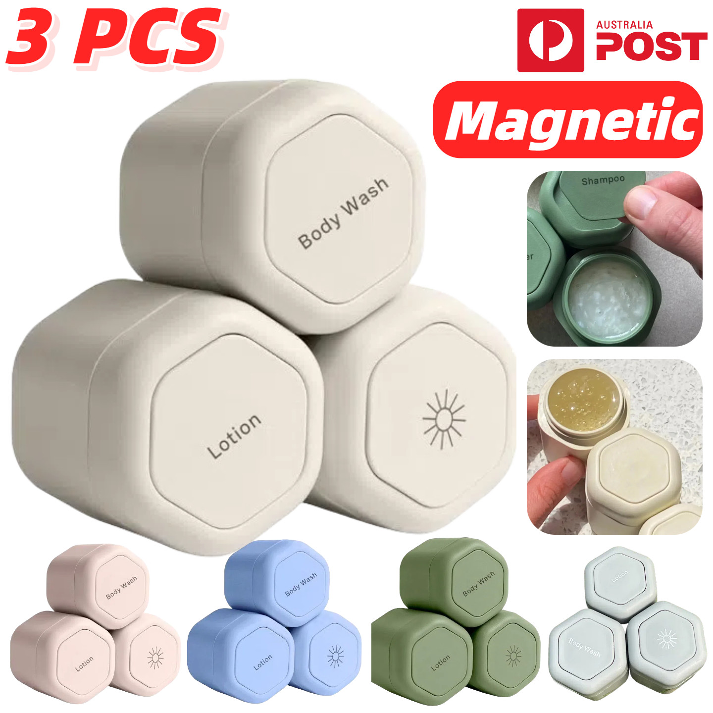 3PCS Magnetic Travel Container Portable Cosmetic Skincare Capsules Dispenser AU