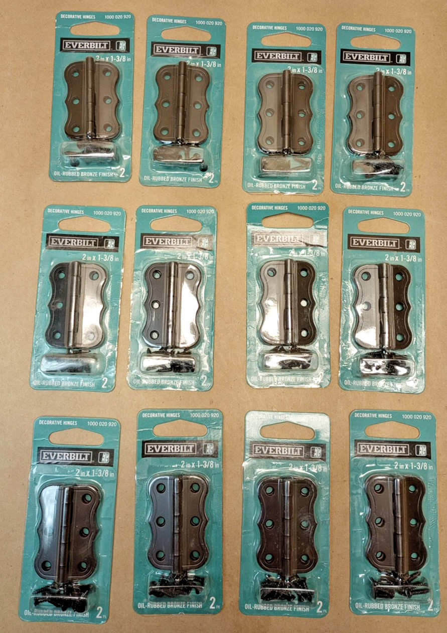 12 Pair Everbilt Decorative Hinges 1000-020-920 Rubbed Bronze Finish 2" Cabinet