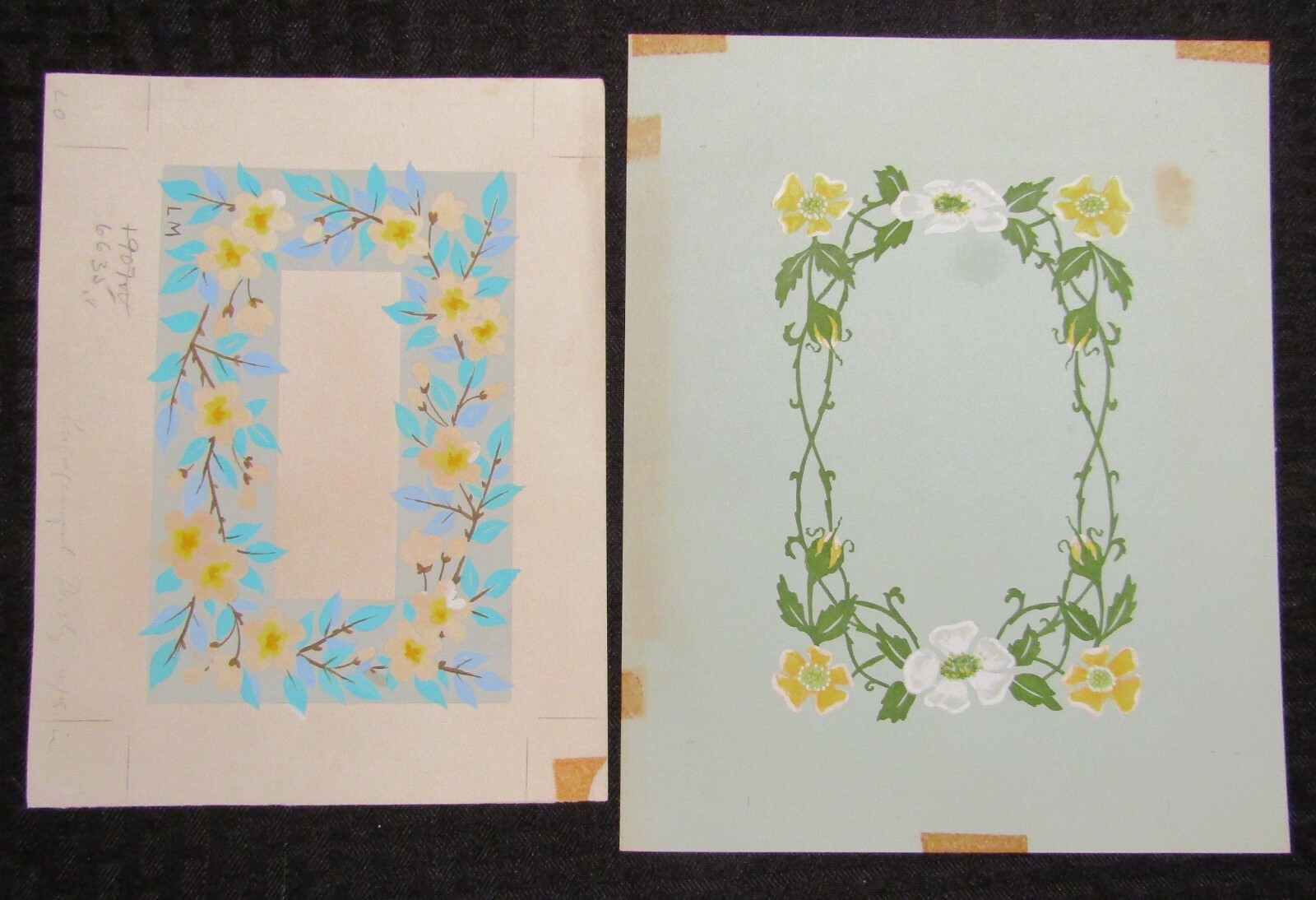SYMPATHY White Flowers w/ Branches & Vines 7.5x9.5" Greeting Card Art LOT of 2