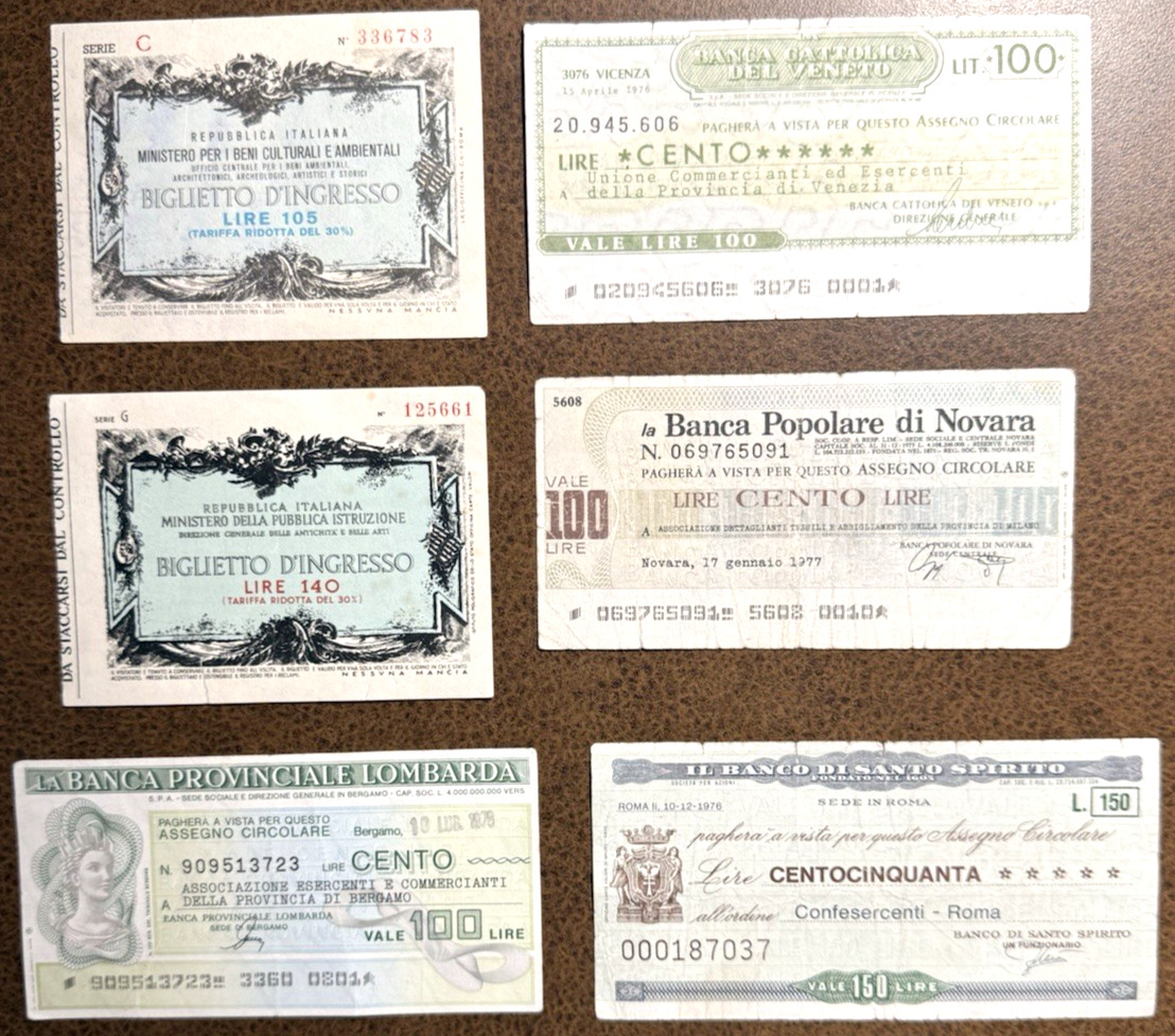 Italy Banknote Lot 6 Pieces 100-150 Lire 1976-1977 Various Picks VF
