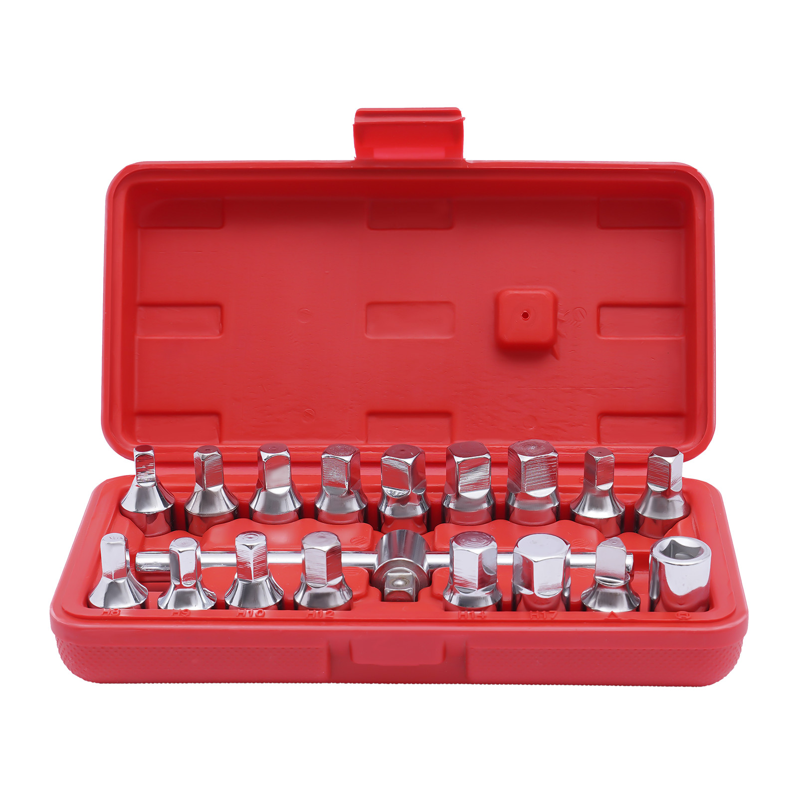 18PCS Oil Drain Pipe Plug Square Triangle Socket 3/8'' Drive Removal Tool Set