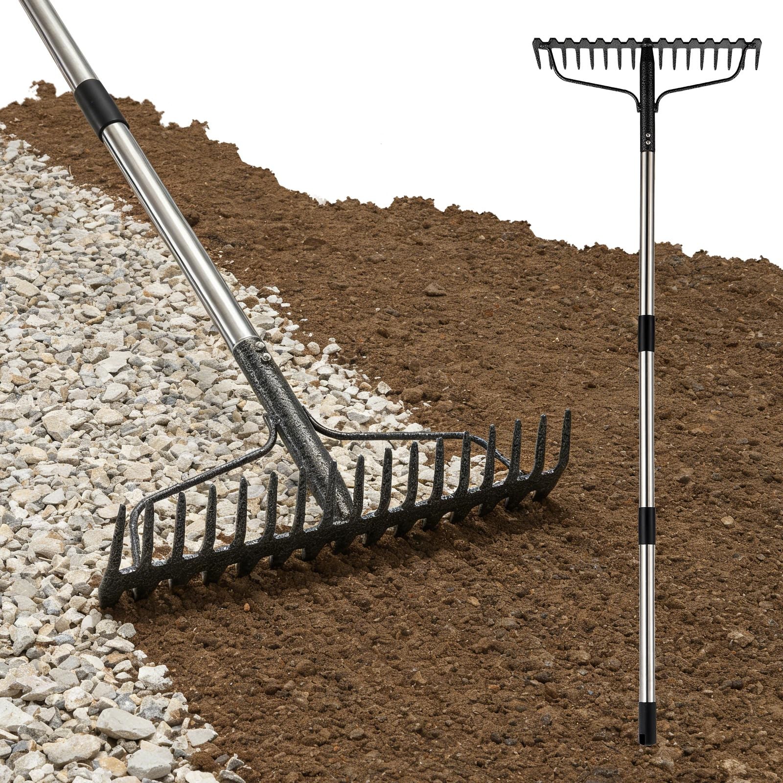 Best 4FT Bow Rake,Heavy Duty Metal Garden Rake for Moving Gravel Loosening Soil