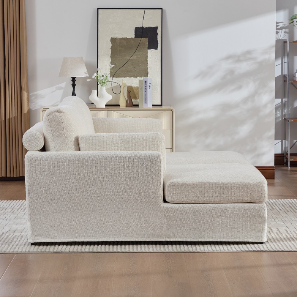 Ivory Chenille Sofa Bed with Cushions, Strong Frame, Living Room