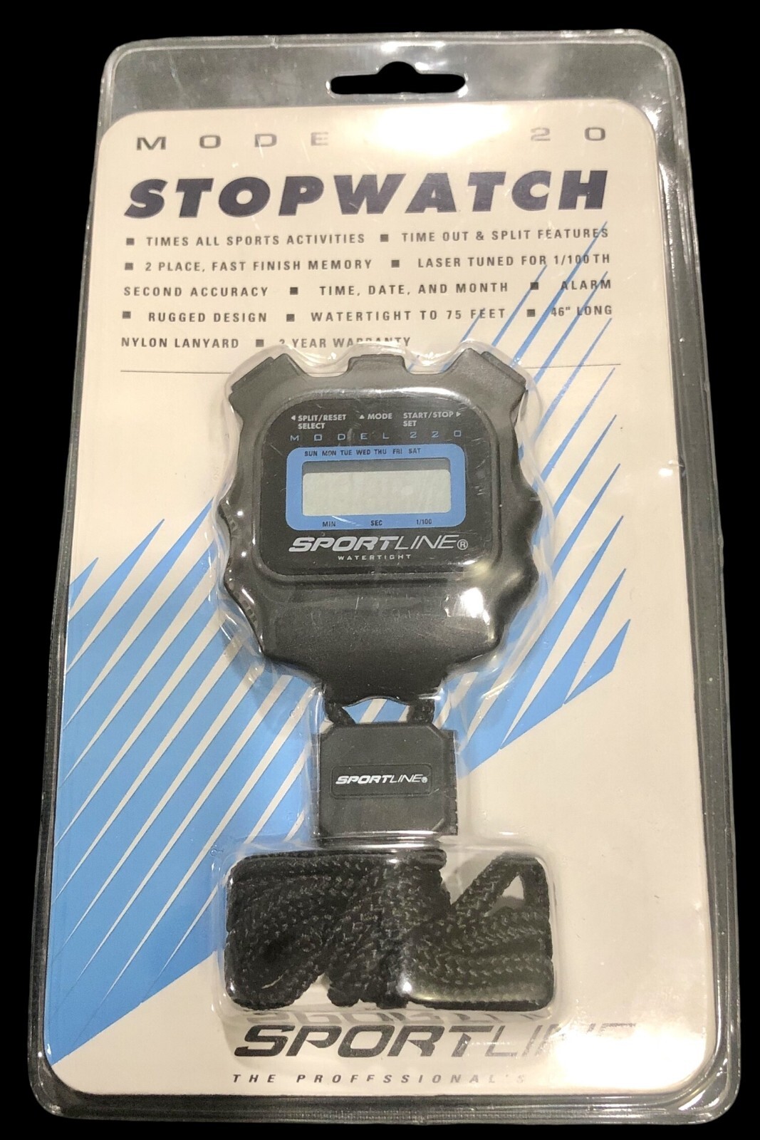 Sportline Black Stopwatch Water Resistant Model 220 New