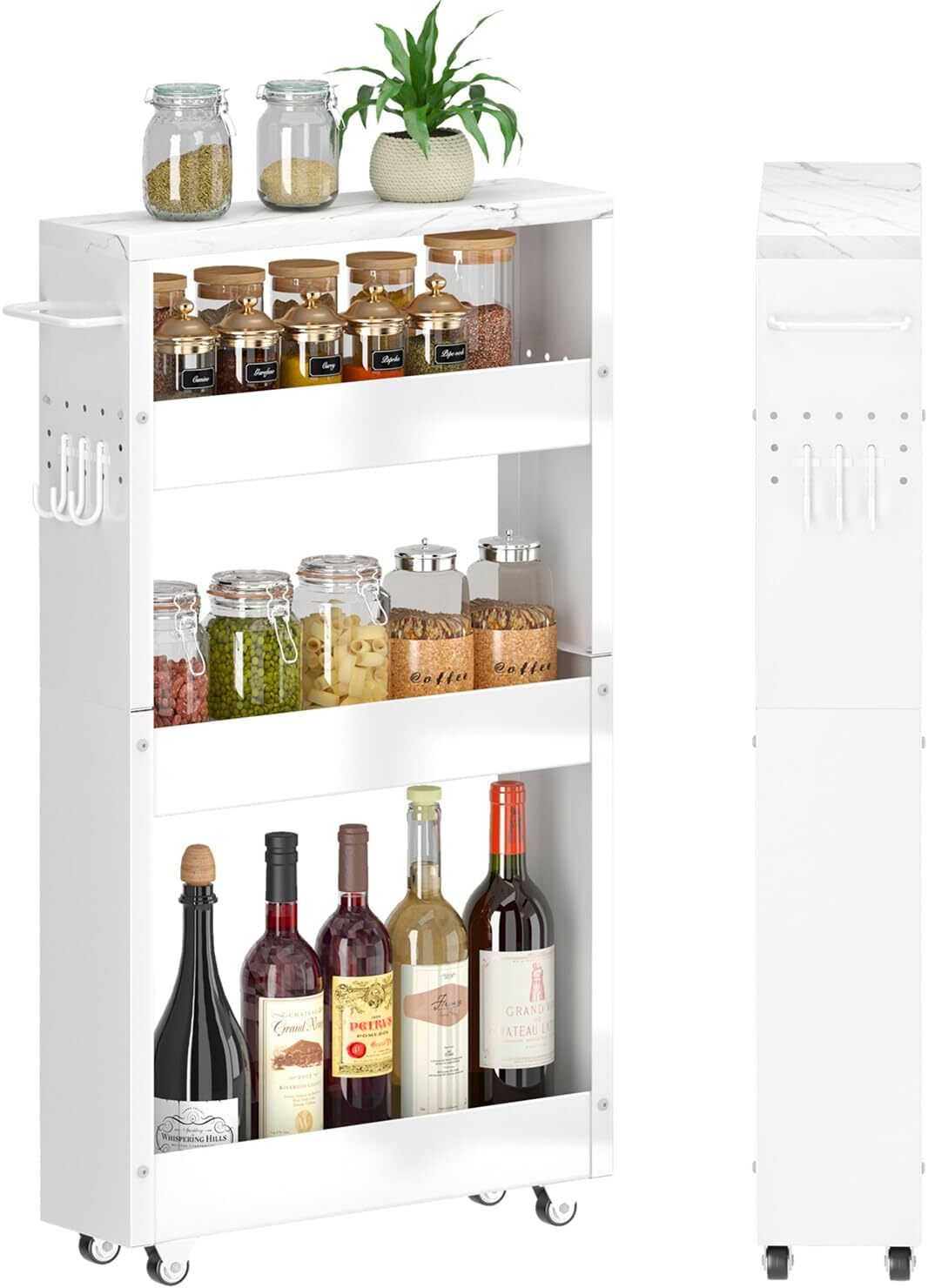 Slim Rolling Storage Cart,Mobile Kitchen Storage Cart for Narrow Spaces