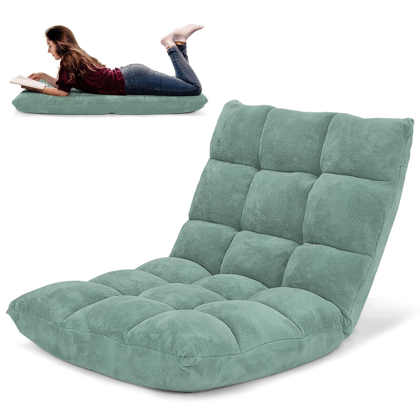 Floor Chair, Video Gaming Chairs with Back Support, Adjustable 14-Position,Green