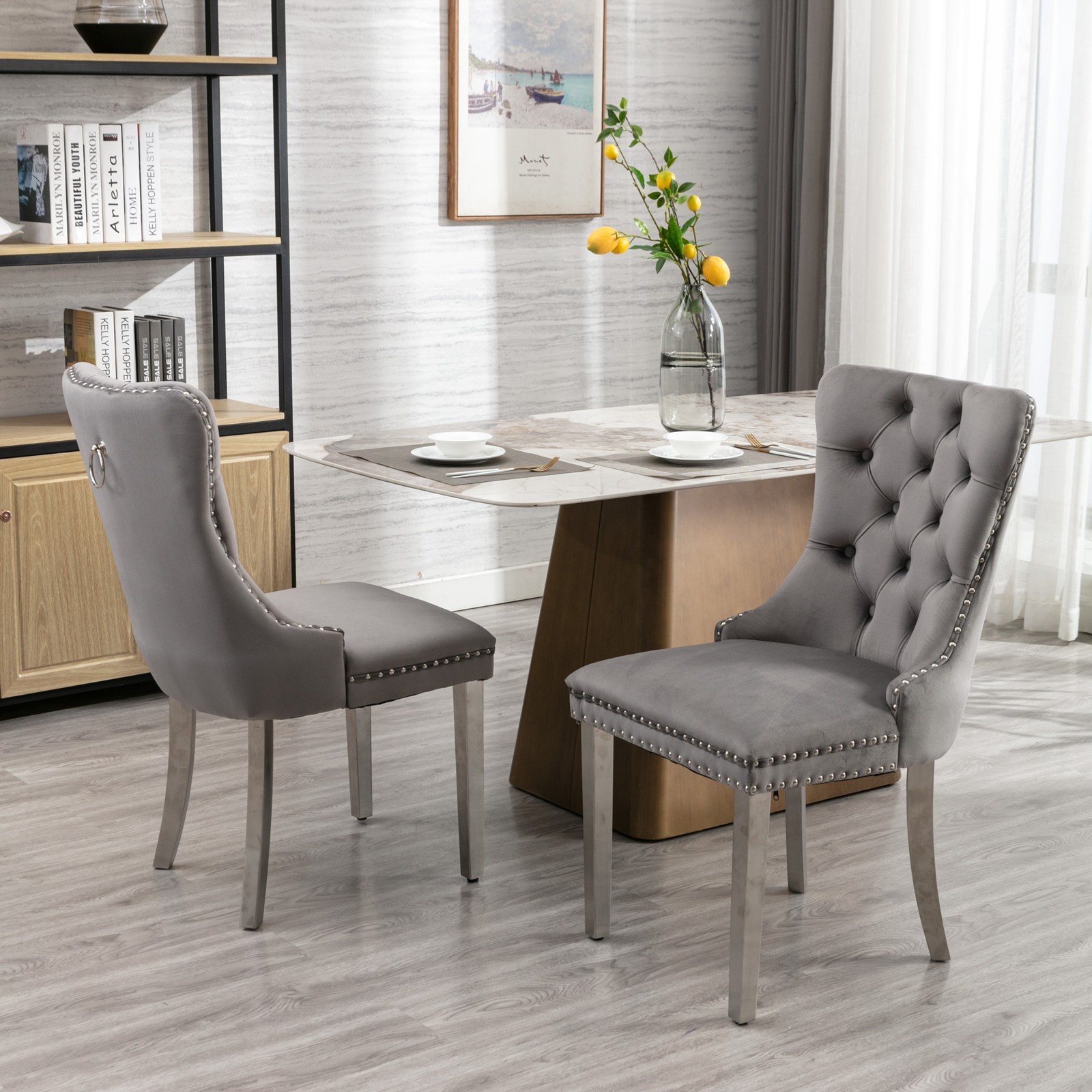Set of 2 Modern High-end Tufted Dining Chair Velvet Upholstered Kitchen Chair