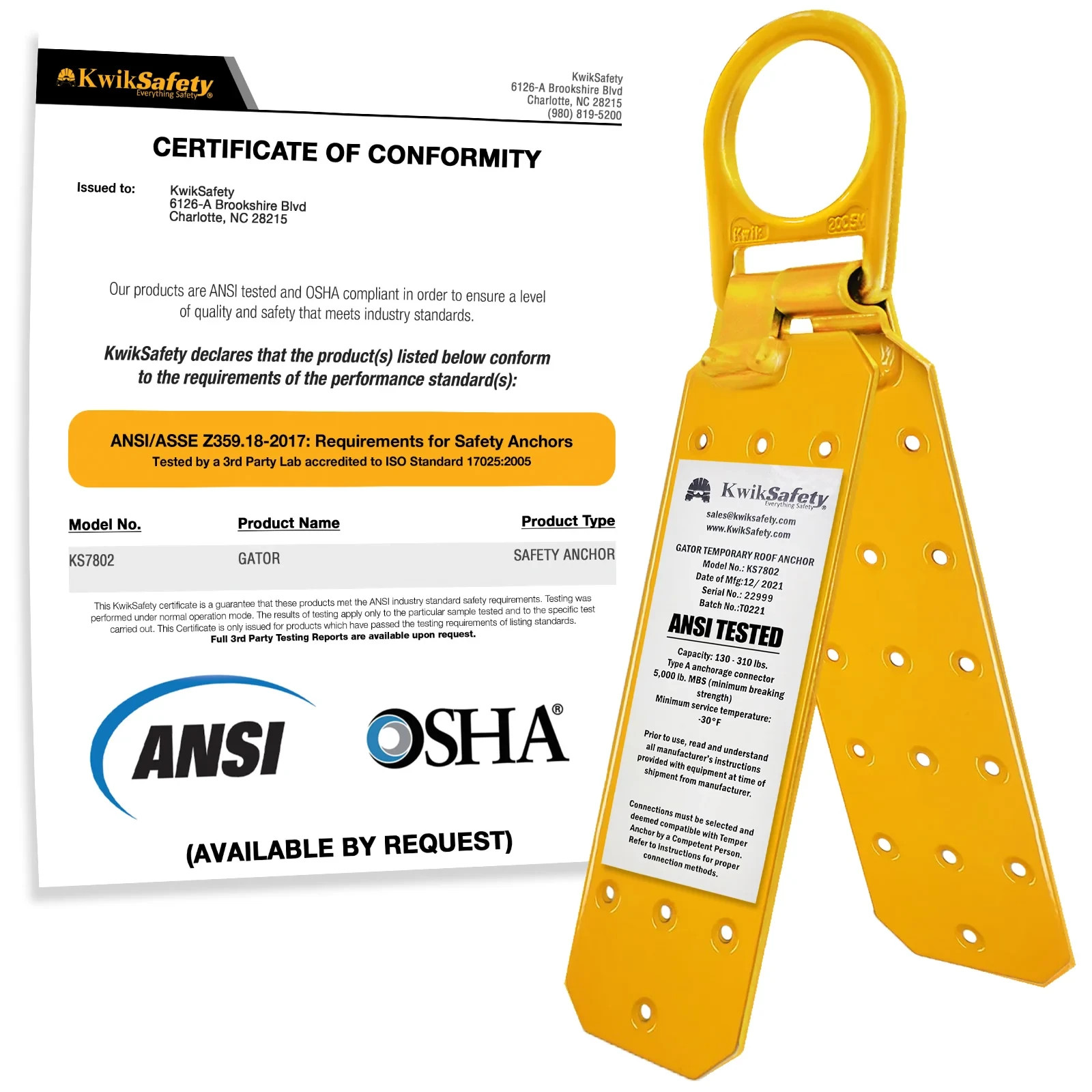 KwikSafety GATOR Temporary Reusable Roof Anchor ANSI Tested OSHA Compliant 5 Pcs