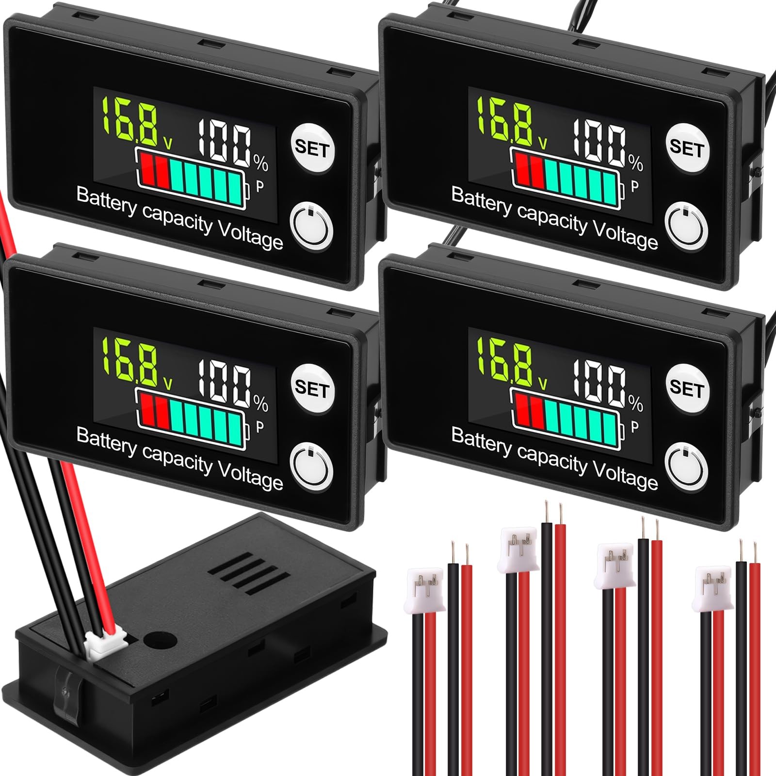 4 Pack Digital Battery Monitor Golf Cart 8-100v 12v 24v 36v 48v 60v 72v LCD