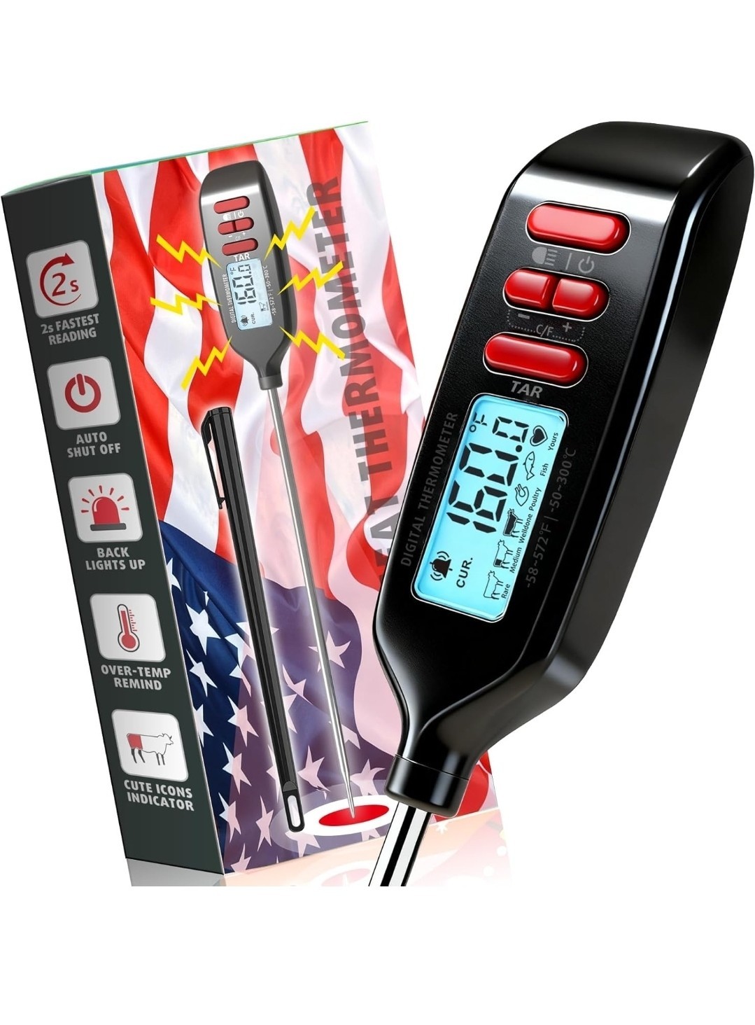 Digital Meat Thermometer Instant Read Long Probe BBQ Cooking Kitchen Candy Oil