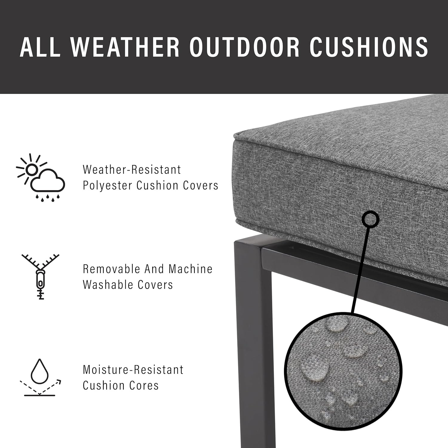 Clark Armless Outdoor Sectional Chair with Charcoal Cushions - Matte Black