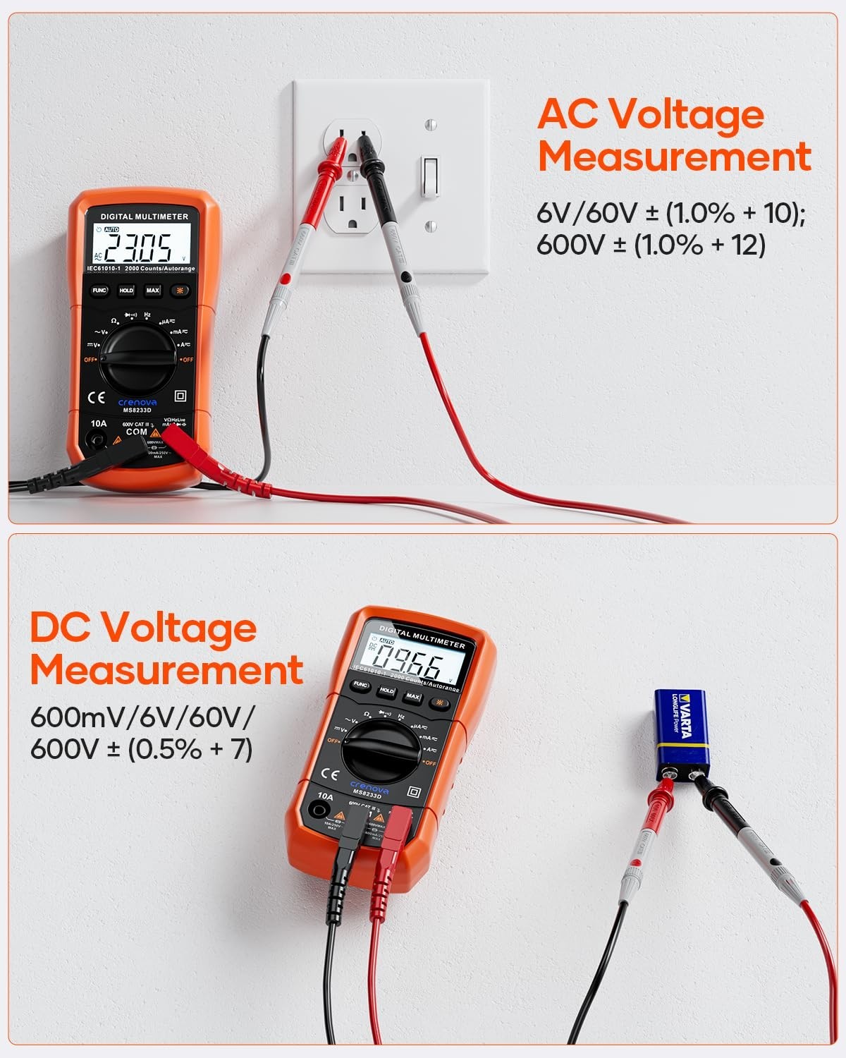 6000 Counts Digital Multimeter AC DC Volt Meter Ohm Amp Tester - Voltage, Curren