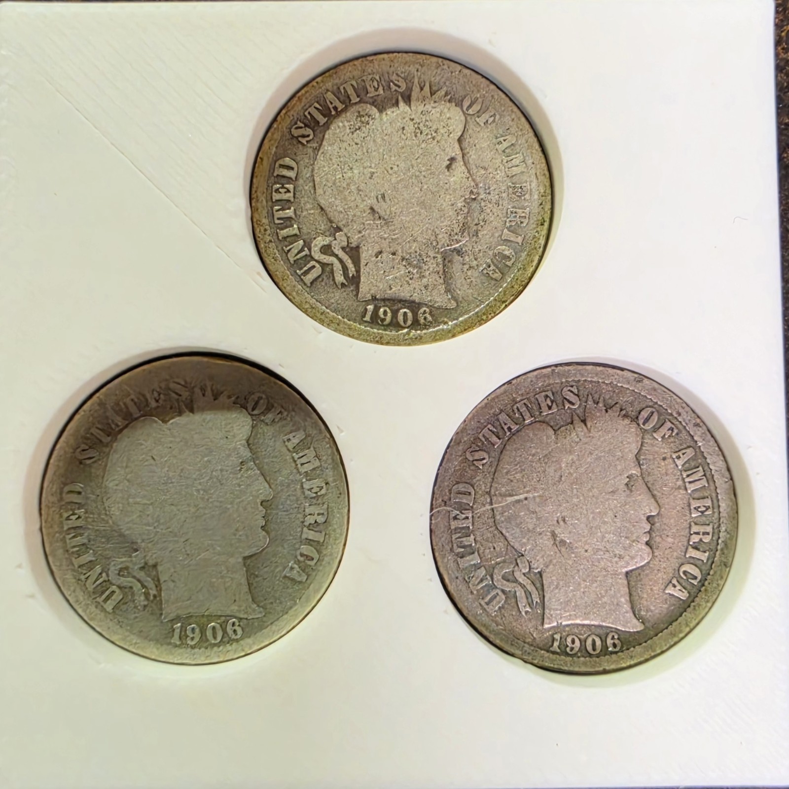1906 1906 D 1906 S Set Of Barber Dimes 3 Coins 90% Silver