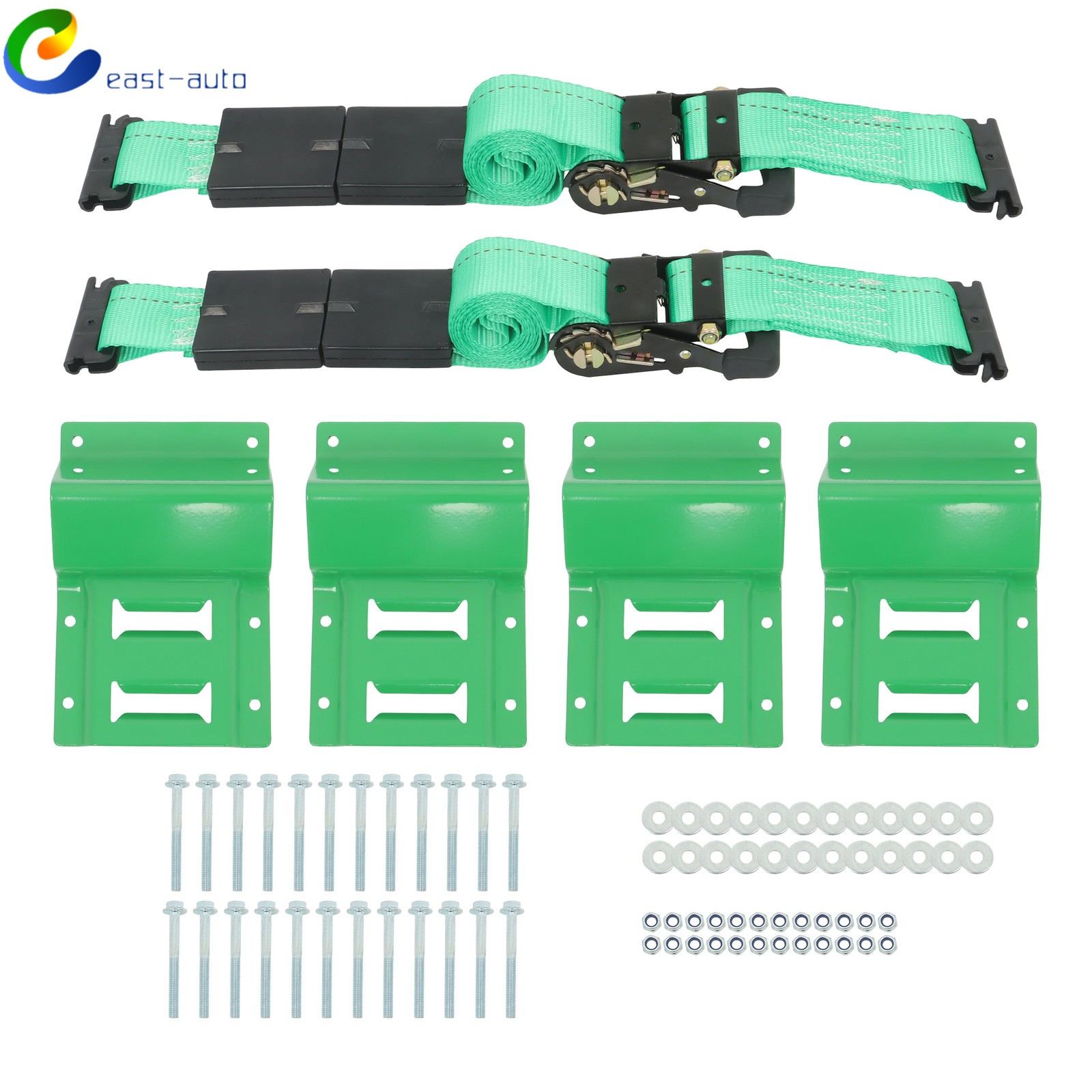 Green Tire Chock Tie Down Kit Includes 8ft Green Ratchet Straps Fit For ATV UTV