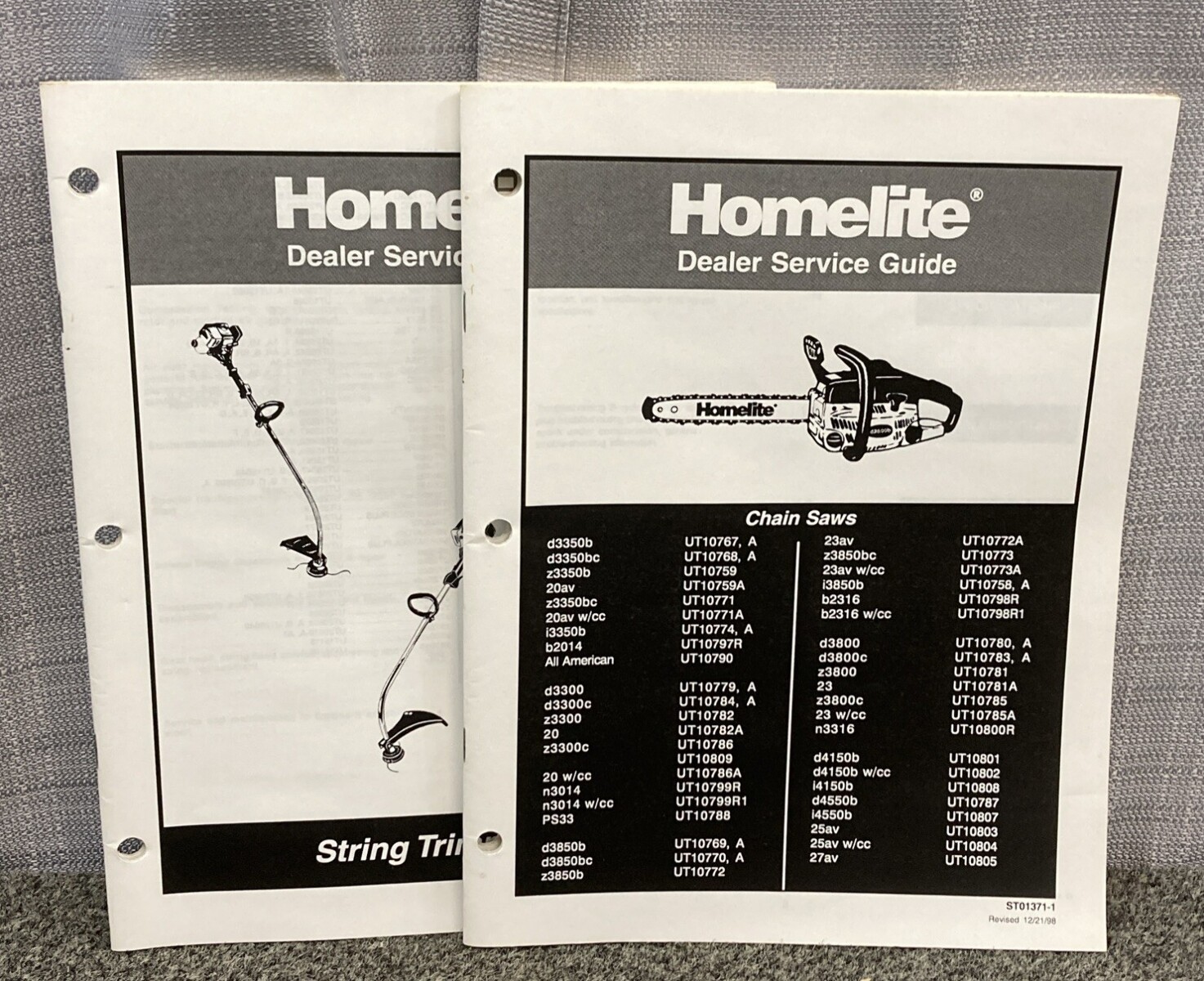 QTY 2 HOMELITE ST01371-1 ST01369-1 DEALER SERVICE GUIDES 1998