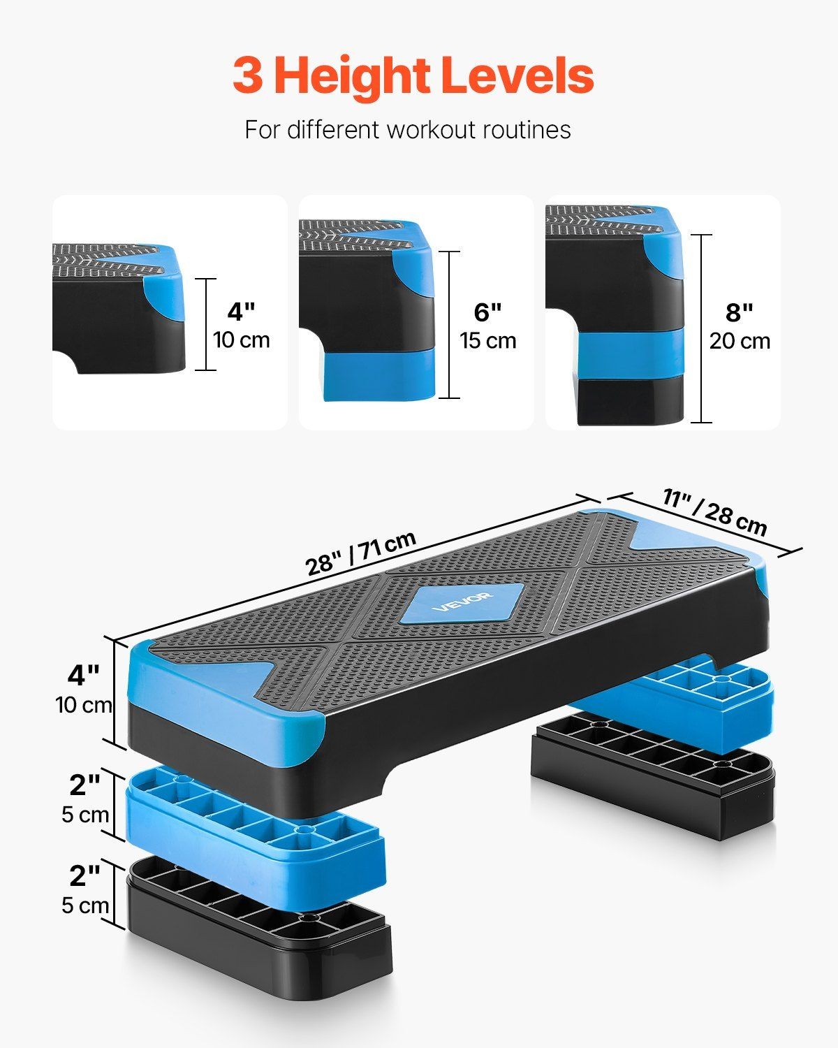 High-Impact Step Platform 28in Reinforced Base Adjustable Heights Blue