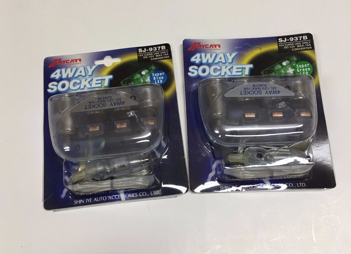 4 WAY CAR LIGHTER SOCKET SPLITTER  CHARGER POWER ADAPTER  LED  LIGHT ASK-SJ-937B