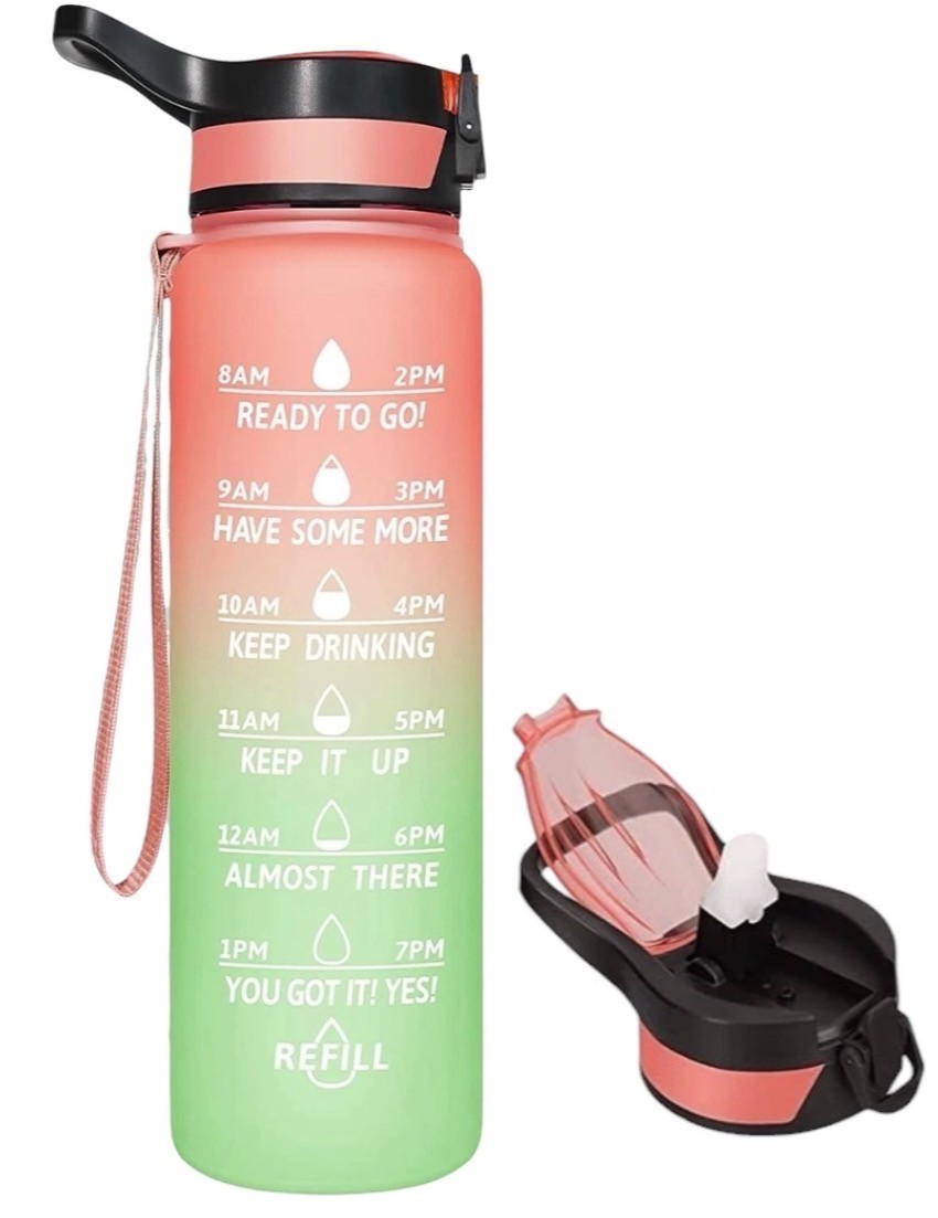 Motivational Water Bottle 32oz with Straw & Time Marker, BPA Free & Leakproof
