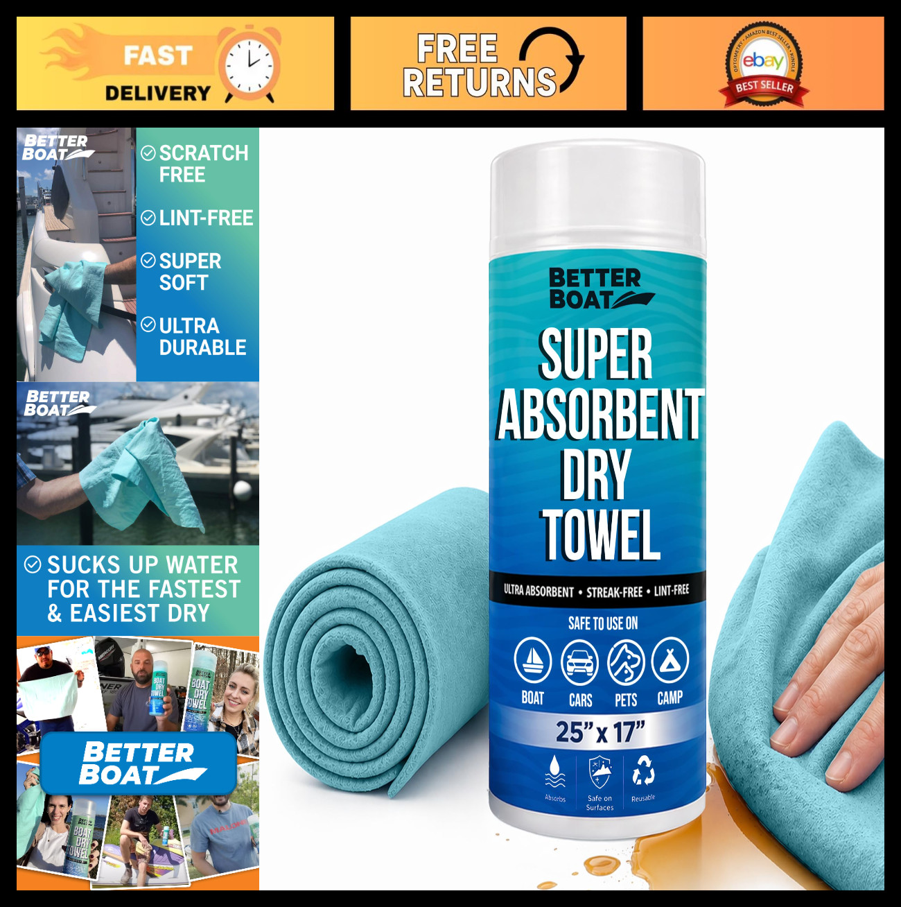 Super Absorbent Chamois Towel for Car & Boat Drying, PVA Shammy Cloth, 1 Pack