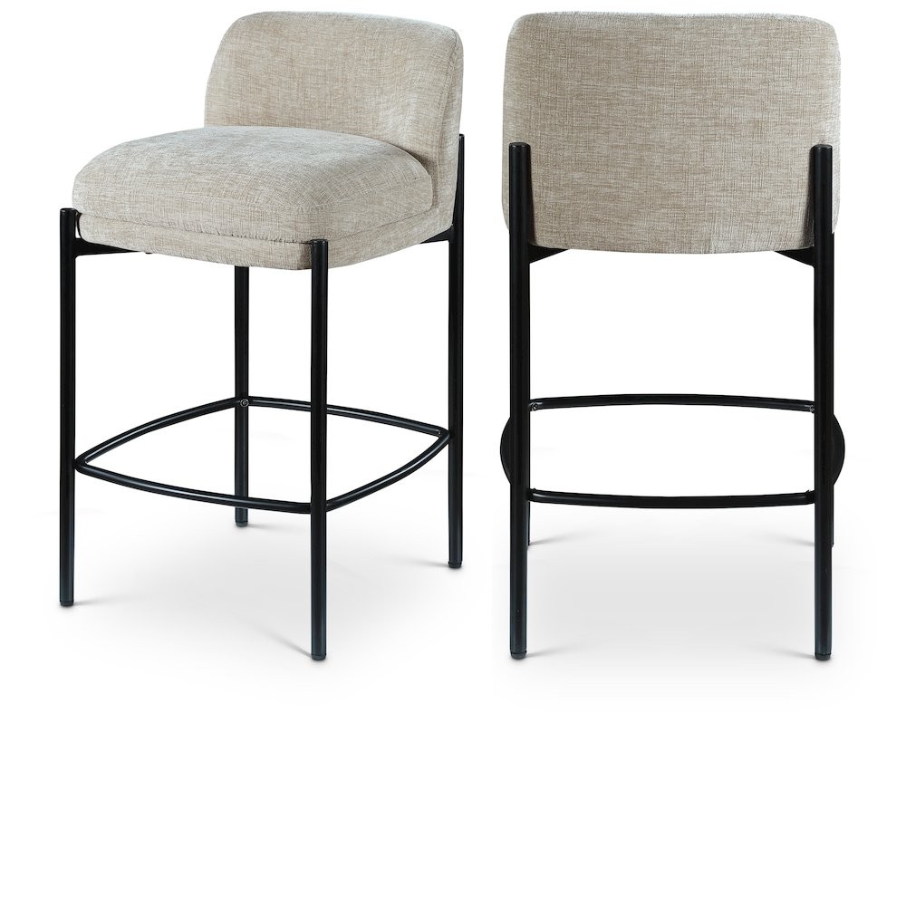 Burton Beige Chenille Fabric Stool, Set of 2