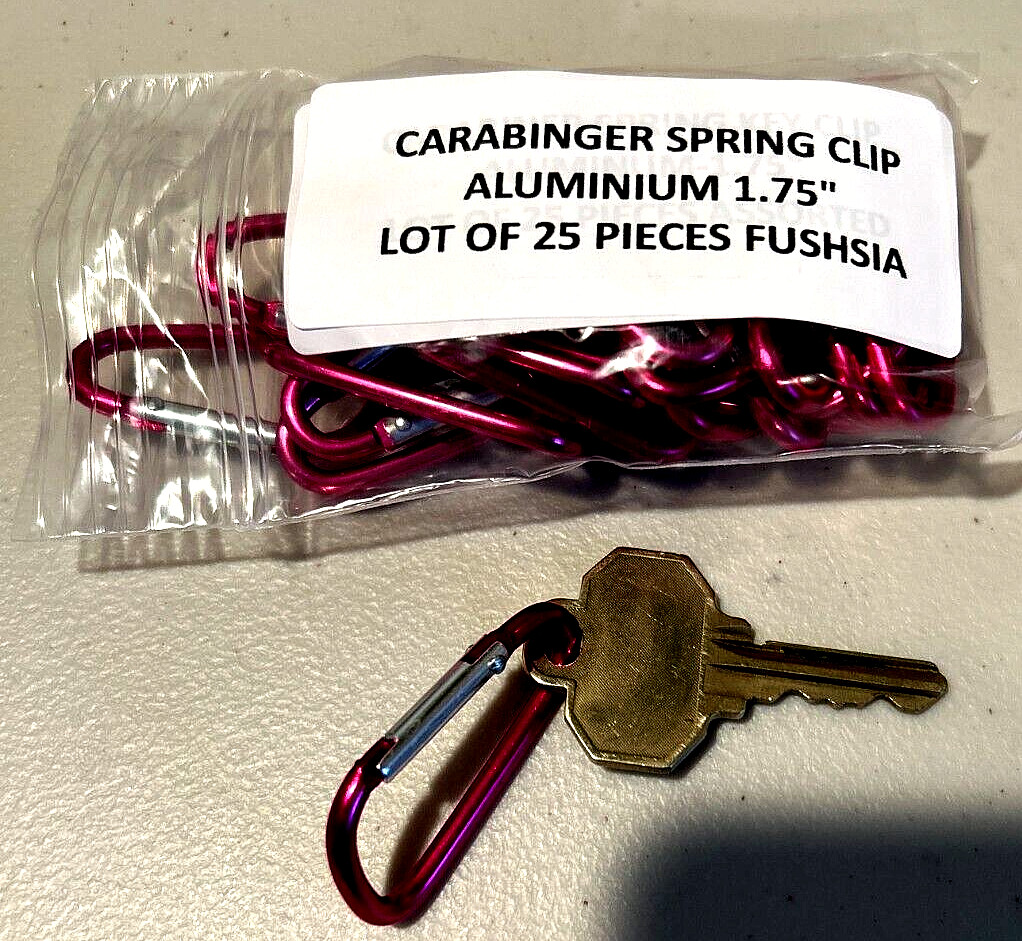 1 LOTS 25 PCS  Aluminum Snap Hook Carabiner D-Ring Clip Keychain Fuchsia  1.75"